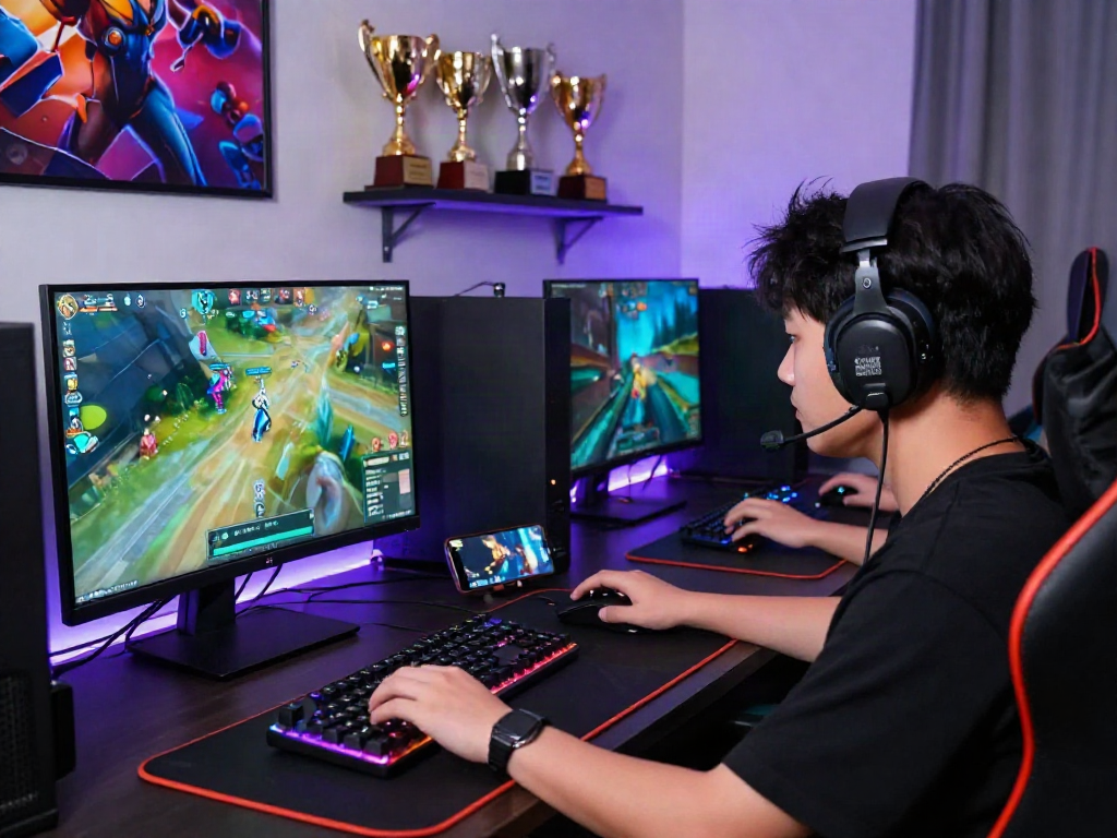 Exciting moment in online gaming showcasing a player engaged with the singatoto link on vibrant screens and immersive gaming setup.