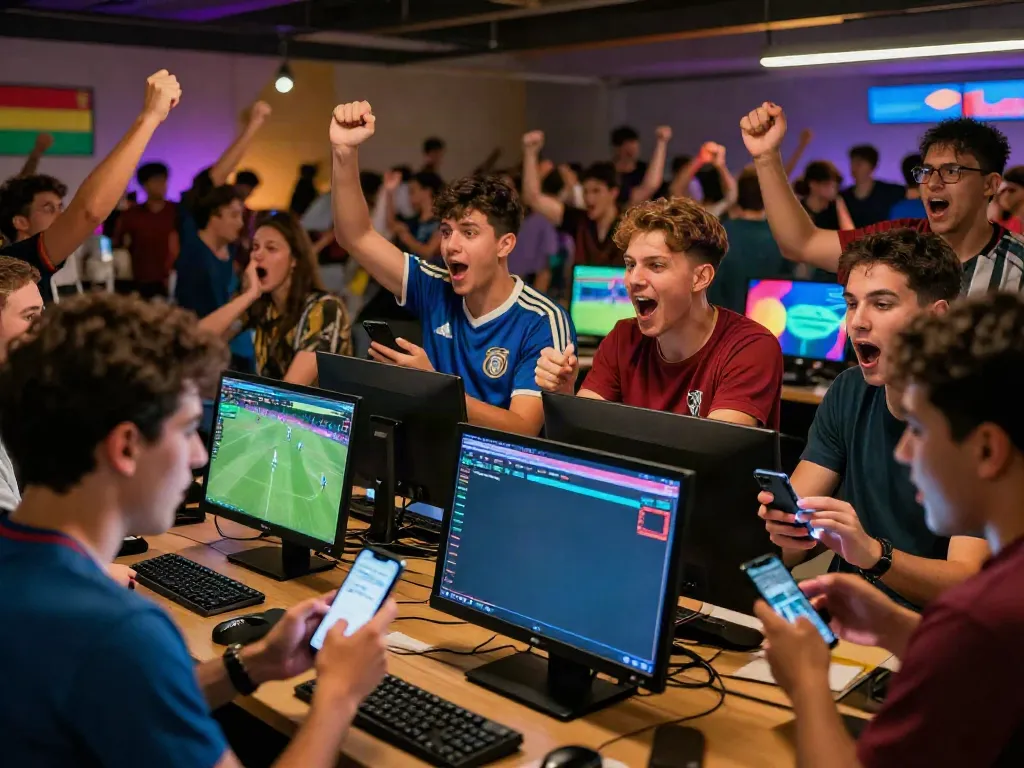 Exciting scene of sports fans engaging with WWBOLA betting odds during a soccer match.