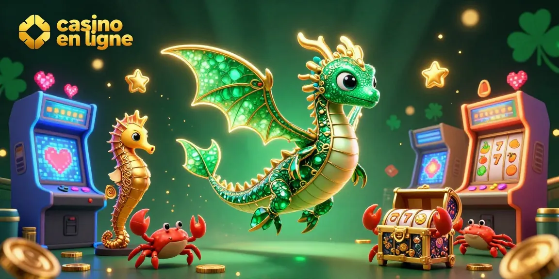 Immersion dans un casino en ligne avec un dragon de mer éblouissant et des éléments de jeu colorés.