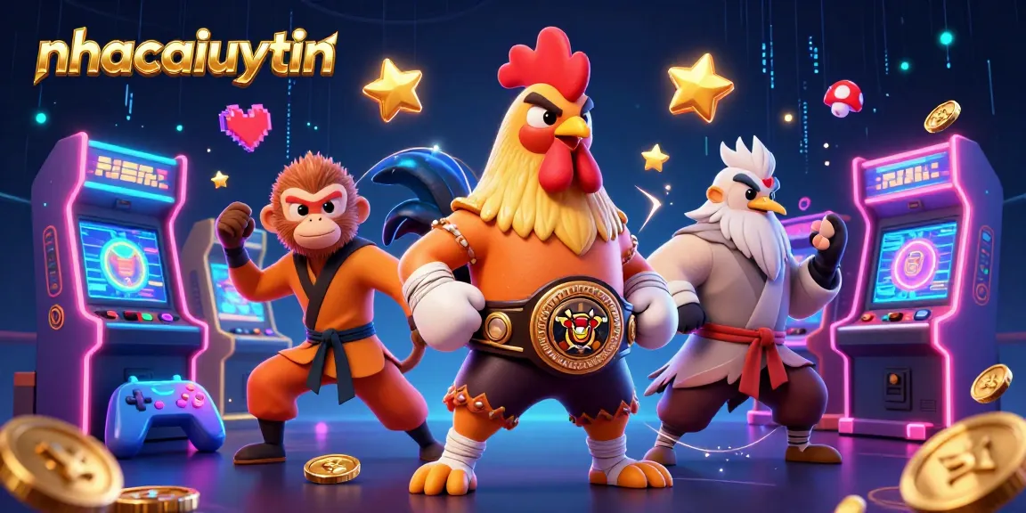 Experience the thrill of nhacaiuytin in a vibrant casino scene with Kung Fu characters and arcade elements.