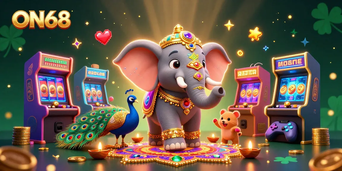 Experience the excitement of winning with ON68's vibrant 3D illustration featuring colorful game elements.