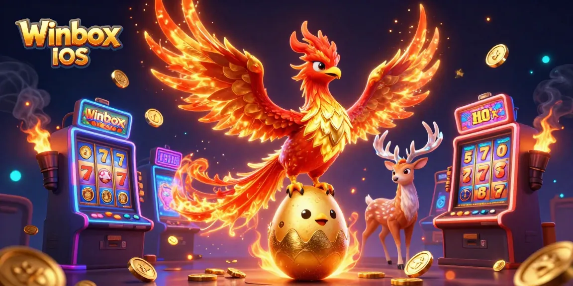 Play slots and win big with the vibrant Winbox iOS mobile app featuring dynamic characters and casino elements.