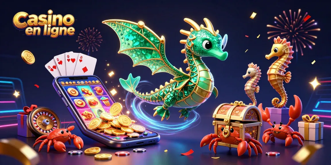 Découvrez le casino en ligne avec un dragon marin flamboyant, des jeux de machine à sous et des pièces d'or virevoltant