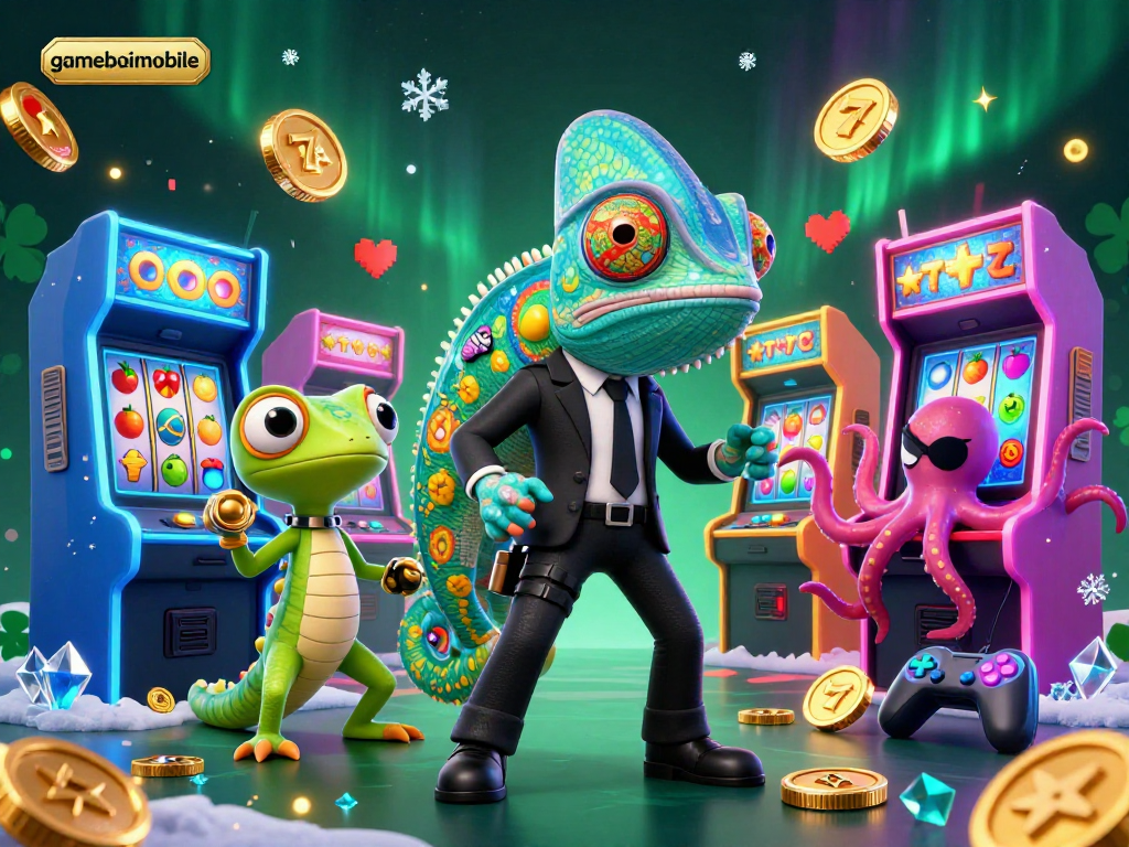 Engage with gamebaimobile's vibrant 3D illustration showcasing a colorful casino scene with lively characters and thrilling slot elements.