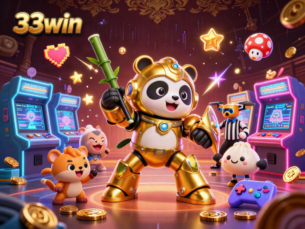 Engage in exciting gaming action at 33win with a dynamic casino-themed illustration.