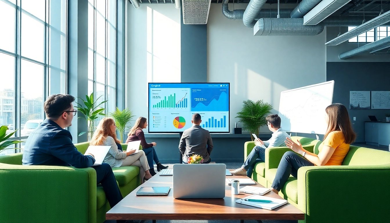 Engaging scene of a Google Ads agency Melbourne team collaborating in a modern office setting.