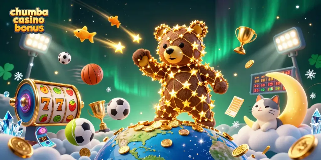 Win big with chumba casino bonus while enjoying slots and vivid illustrations of gold coins.
