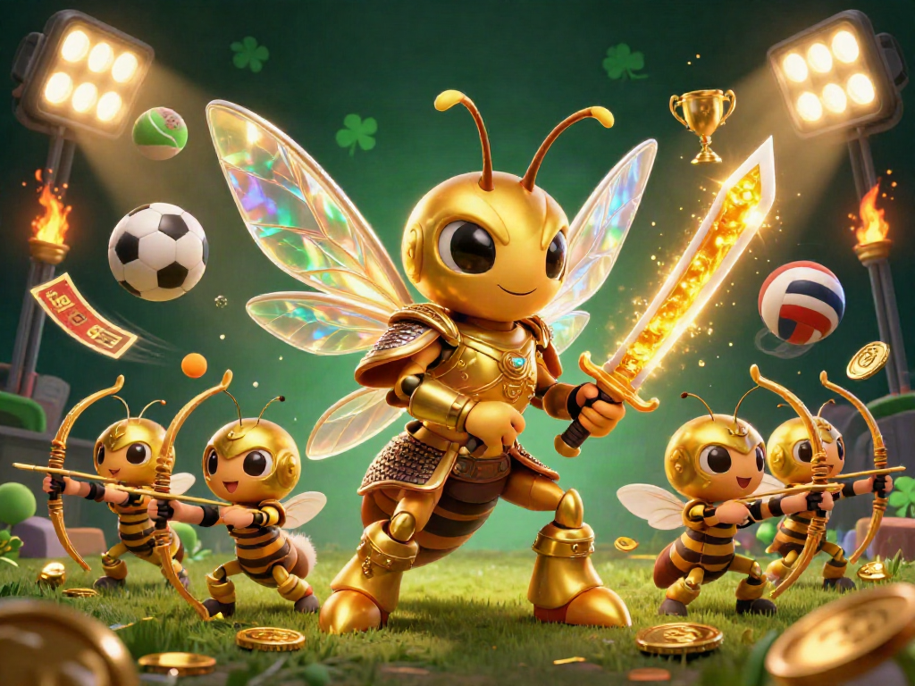 Engage in thrilling Kèo nhà cái betting with vibrant 3D golden hornet samurai and sports elements.
