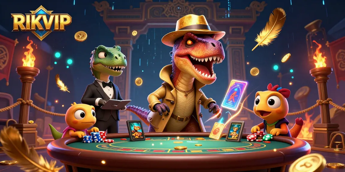 RIKVIP card counter velociraptor playing blackjack with dynamic casino atmosphere.