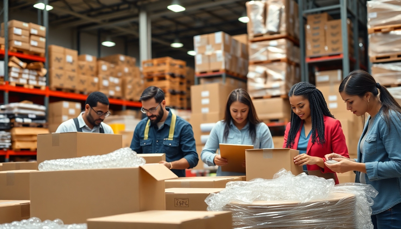 Engaging view of packaging services Chicago with professionals assembling diverse packaging materials.