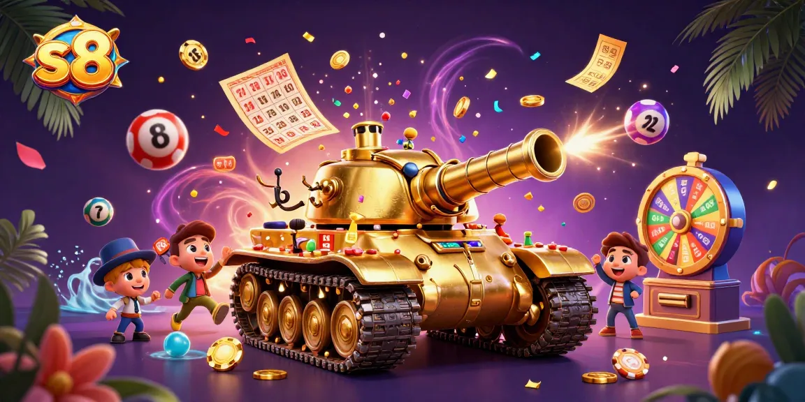 Spin the slots and win with s8's vibrant casino-themed illustration featuring an array of spirited elements.