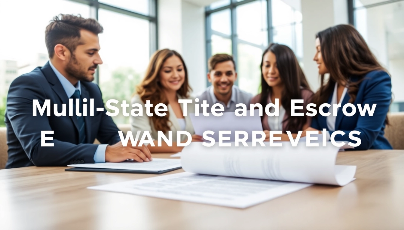 Agents discussing multi-state title and escrow services in a professional office setting
