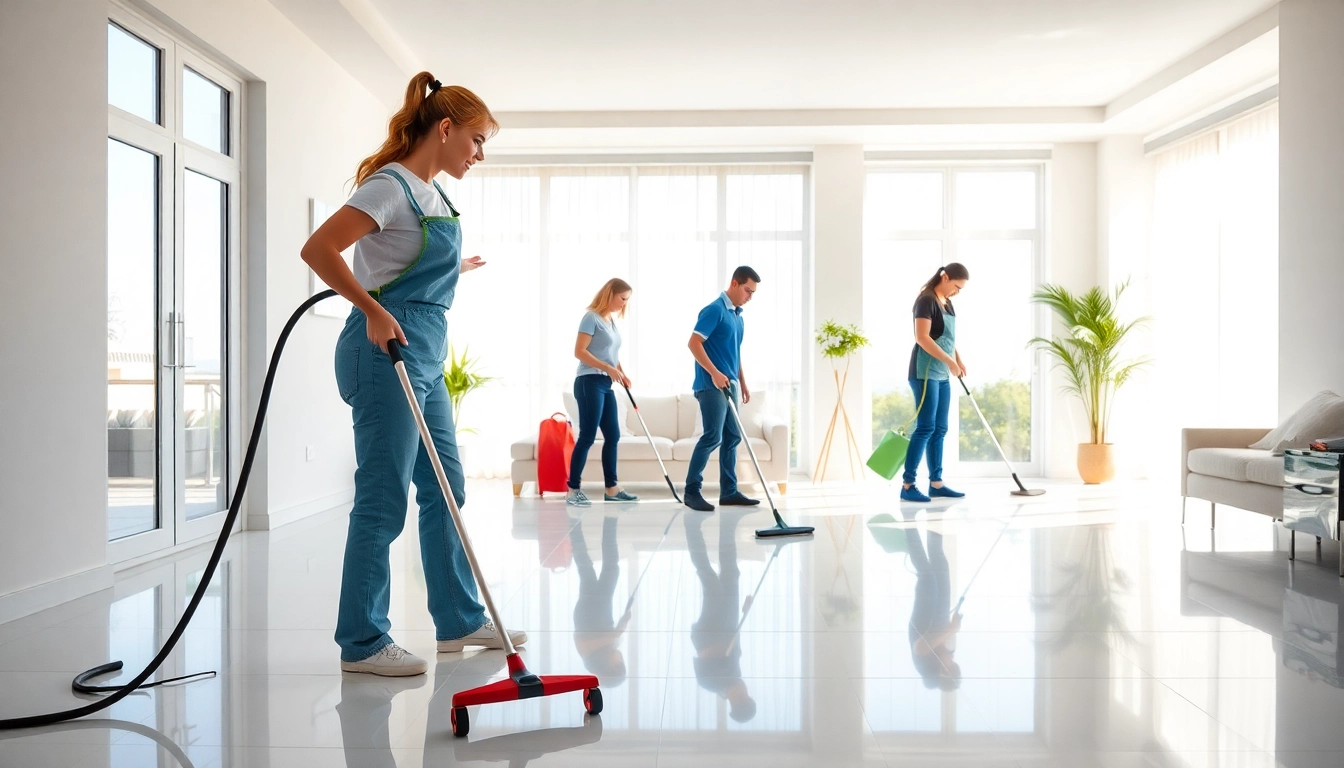 Bond cleaning in progress, showcasing professionals cleaning a bright and spotless living room.