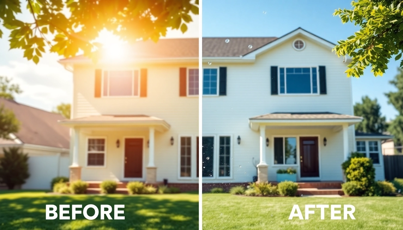 House Washing service revitalizes home’s exterior, showcasing impressive before and after results.