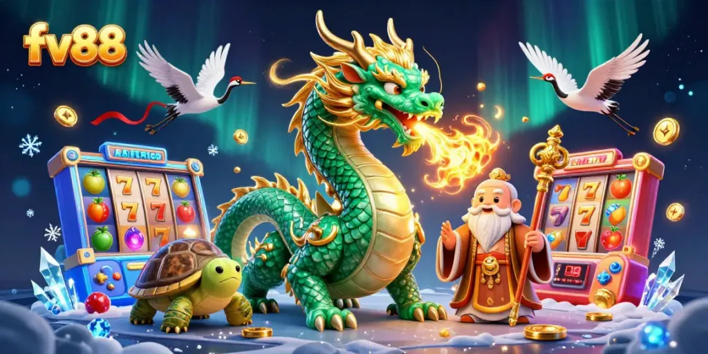 Experience dynamic gaming action and vibrant visuals with fv88 in a packed, colorful casino scene.