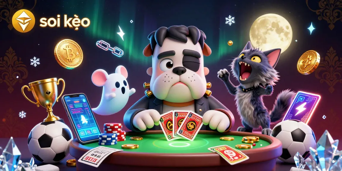 Soi kèo: 3D cartoon monsters engage in thrilling sports betting with cards and tokens.