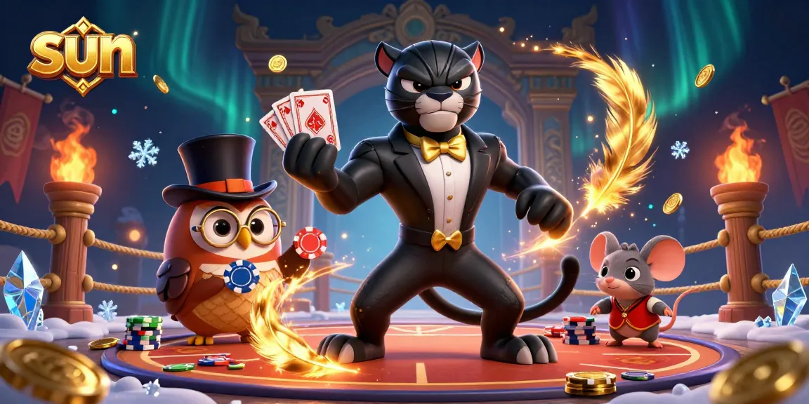 Engage in thrilling games with sun-themed vibrant characters in a 3D casino scene.