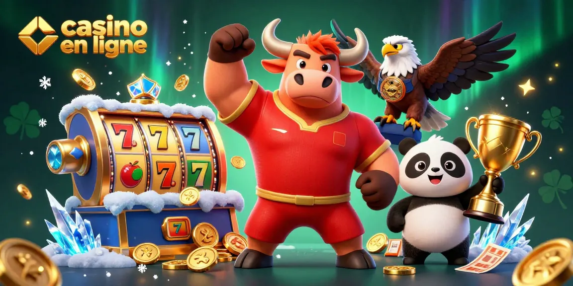 Venez découvrir des expériences inoubliables de casino en ligne avec une scène dynamique de mascottes et d'éléments de jeu.