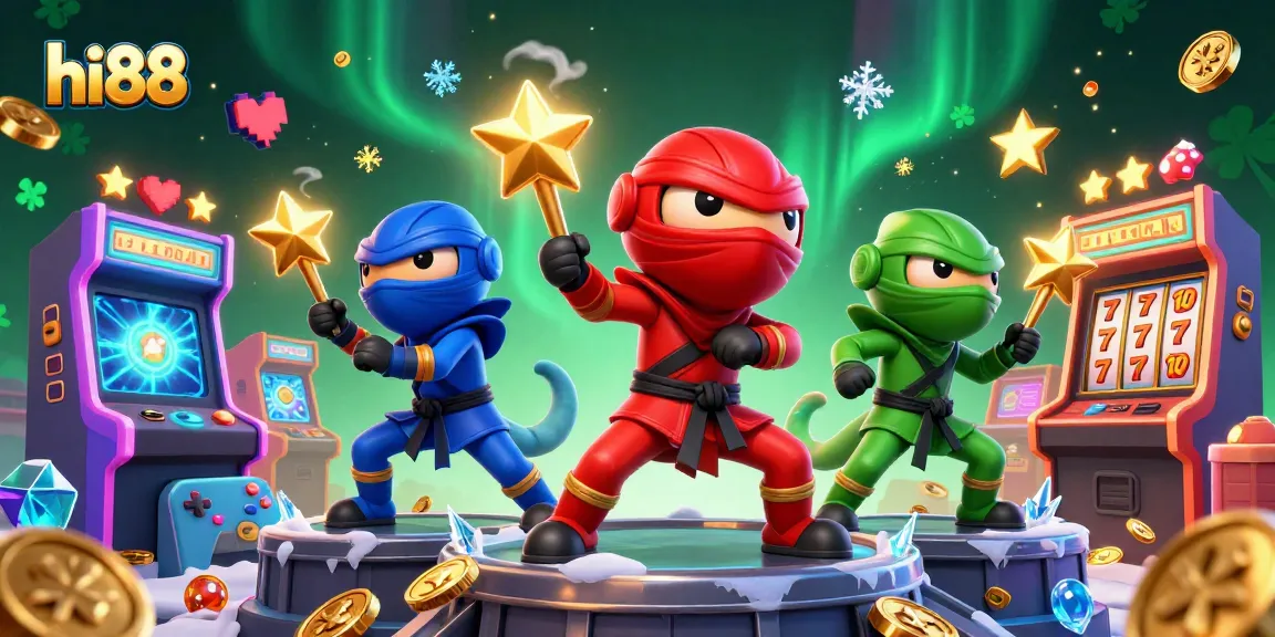 Experience hi88's thrilling action with chameleon ninjas and vibrant casino elements.
