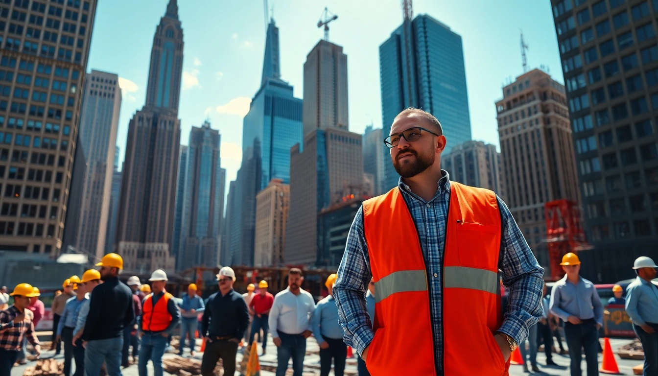 New York City Commercial General Contractor overseeing an active construction site in a vibrant urban setting.