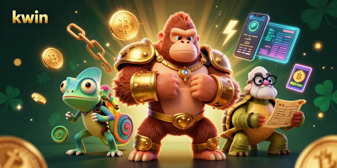 Experience exciting wins at Kwin, featuring a thrilling illustration of a powerful gorilla king and colorful digital elements.