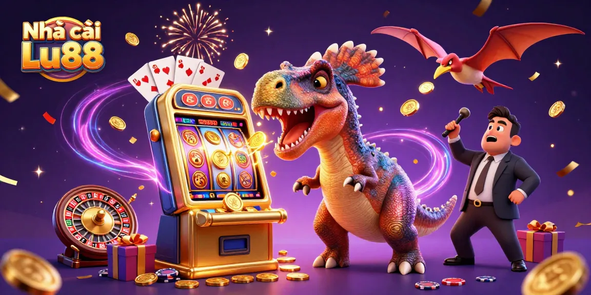 Experience thrilling jackpots at Nhà cái Lu88 with animated dino characters winning big!