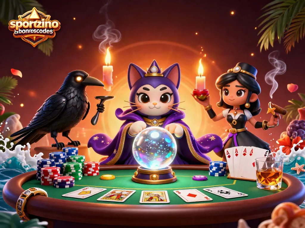 Experience thrilling wins at sportzinobonuscodes with a mystical casino scene featuring playful characters.