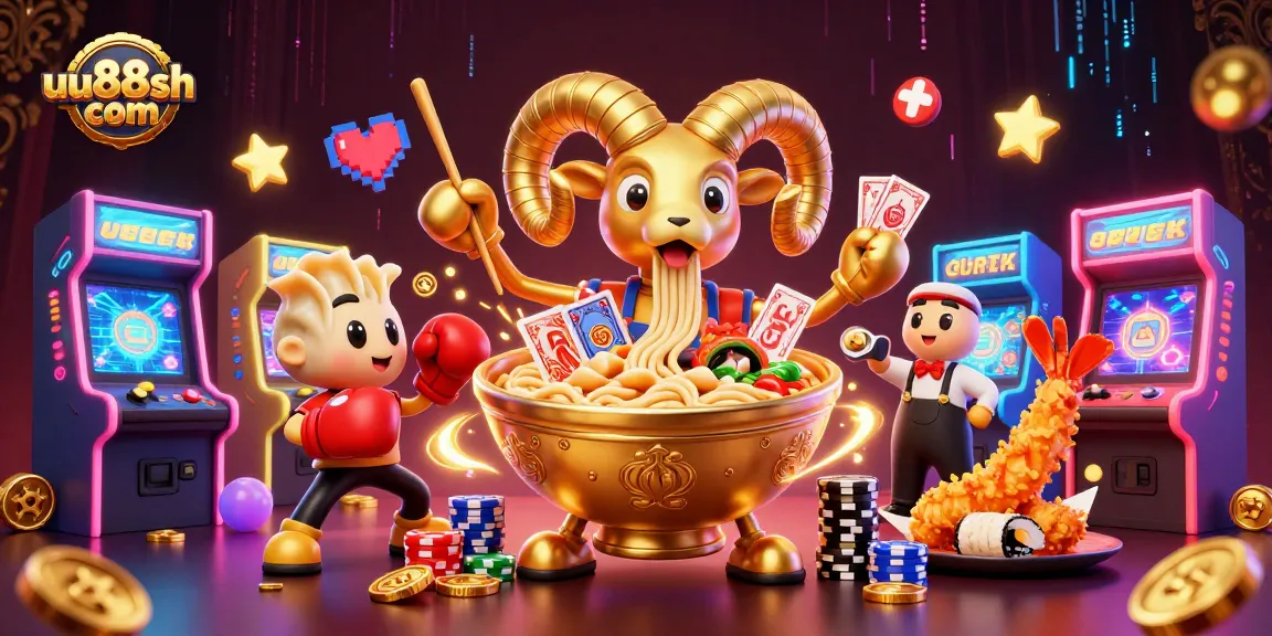 Engage with delights at uu88sh com featuring a vibrant cartoon casino scene with playful characters.