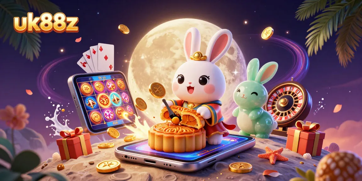 Experience gaming excitement with uk88z: Lunar-themed casino scene featuring unique elements.