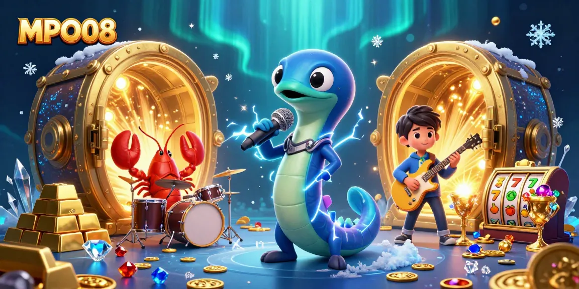 MPO08 offers exciting gameplay with a dynamic underwater casino scene featuring vibrant characters and slot elements.