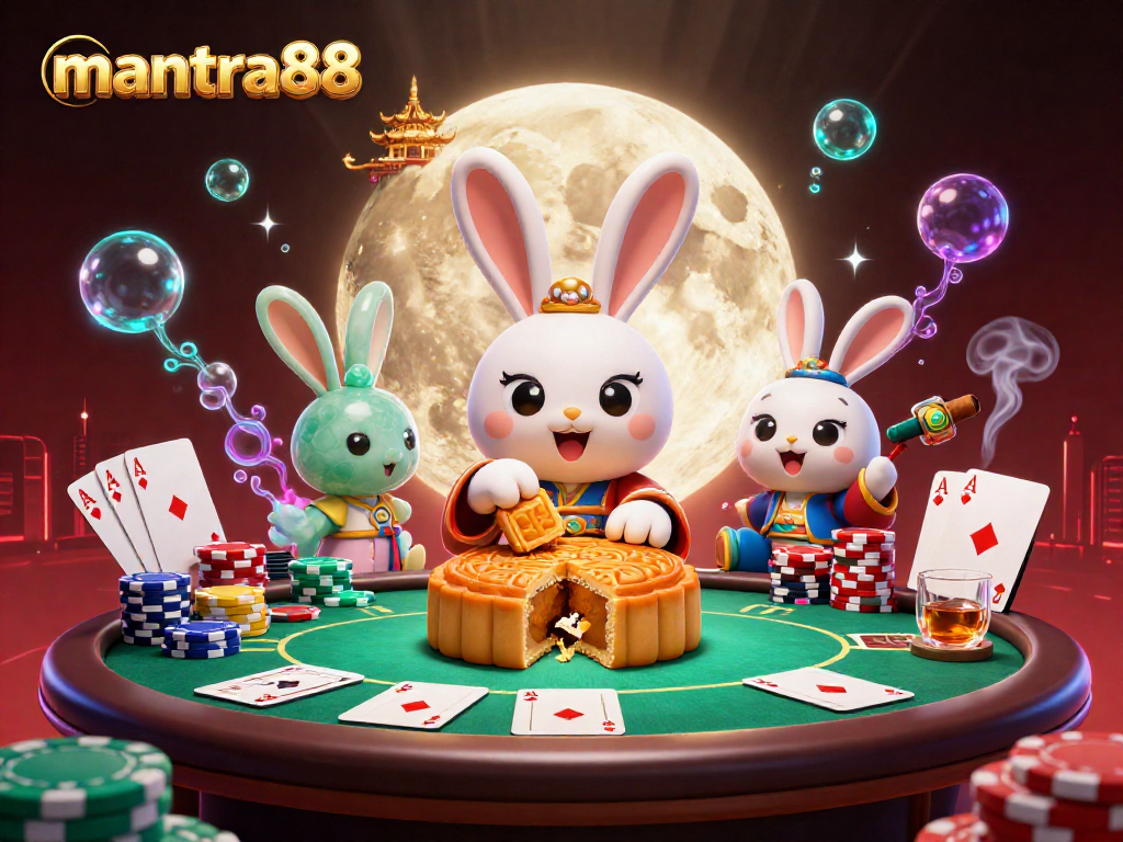 Join the excitement of mantra88 as a moon rabbit reveals poker chips from mooncakes.
