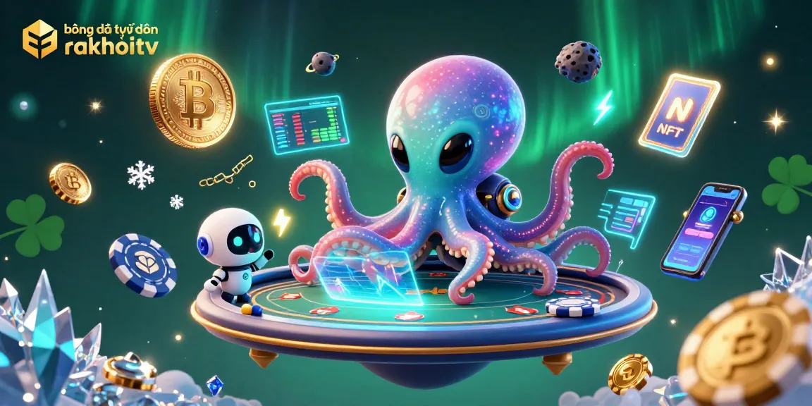 Experience thrilling bóng đá trực tuyến rakhoitv with a vibrant scene of an alien octopus at a holographic poker table.