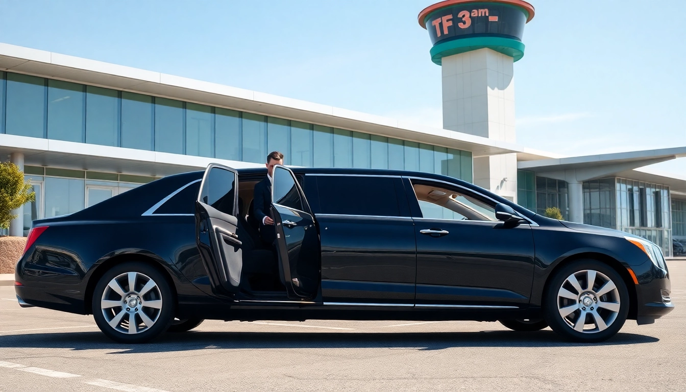 Experience airport limo service TF Green with a luxury vehicle at the airport terminal, enhancing your travel.