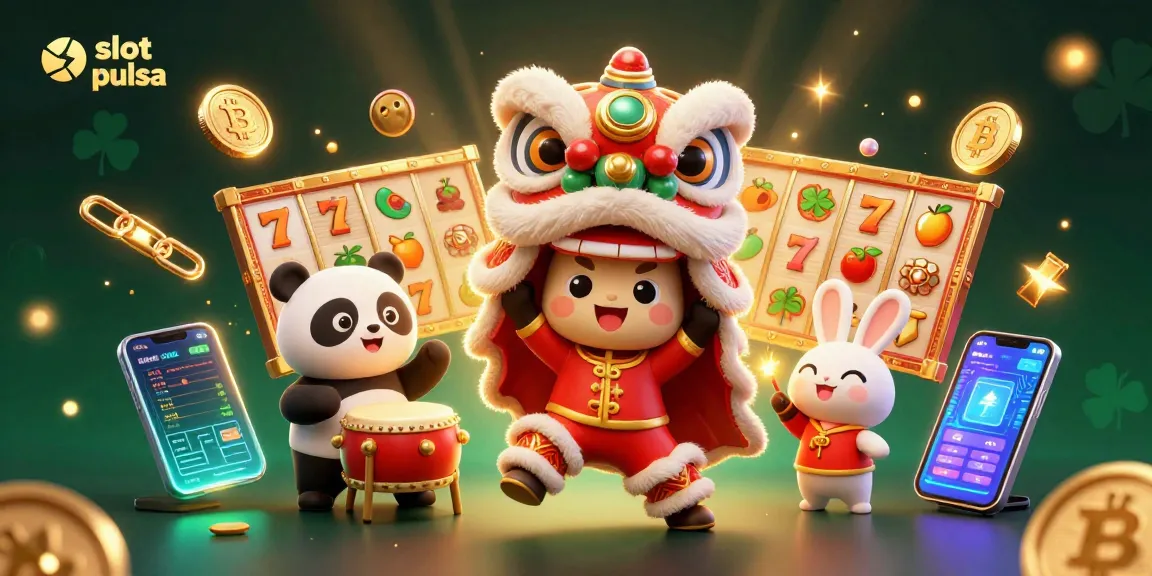 Experience the excitement of slot pulsa with a vibrant 3D casino illustration featuring dynamic gameplay elements.