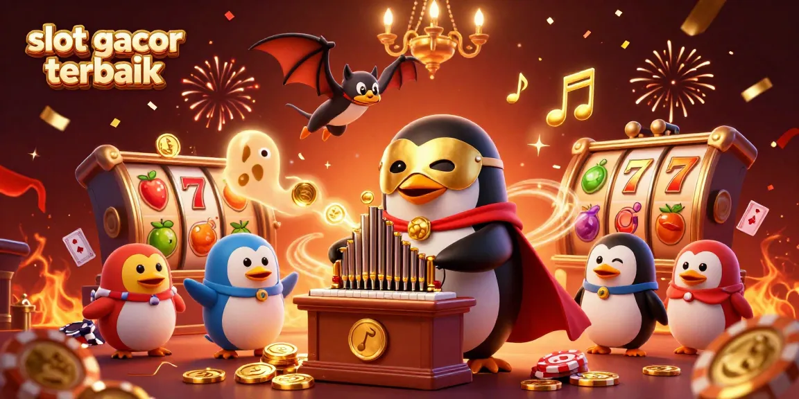 Ikon slot gacor terbaik menampilkan penguin fantasi dan elemen kasino.