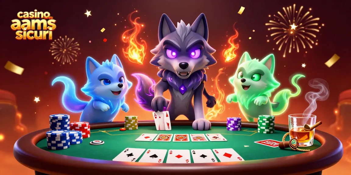 Giocatori che vivono un'esperienza avvincente nei casino non AAMS sicuri, circondati da carte da poker e chip colorate.