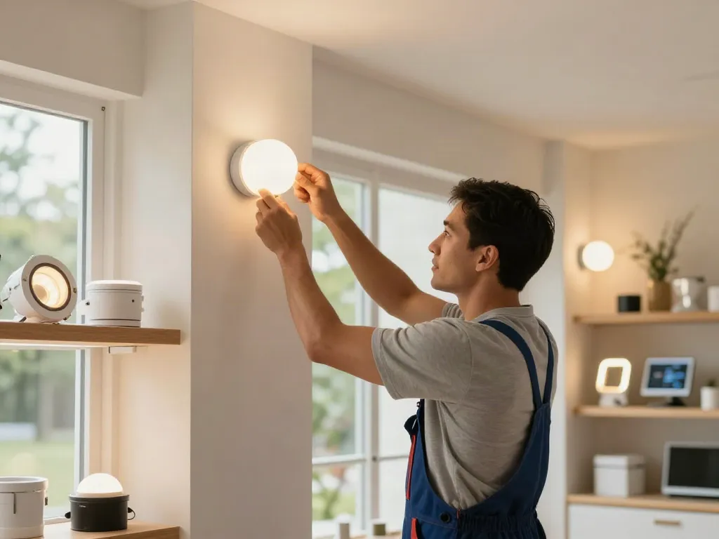 Instalare aplica LED cu senzor de un furnizor de servicii locale de încredere în interiorul unei case.