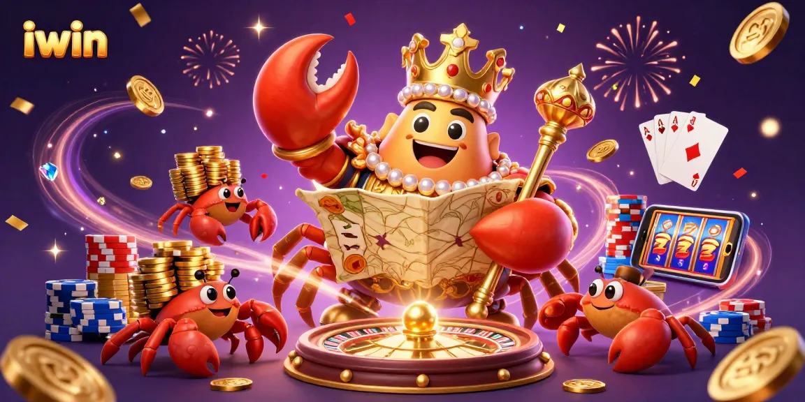 Experience winning adventures with iwin's golden crab emperor and vibrant casino elements!