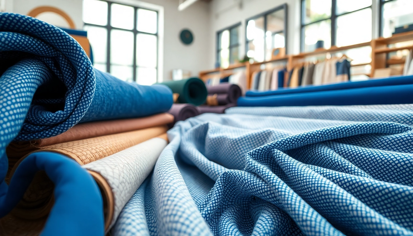 Ontdek terlenka broekenstof met diverse texturen in een stijlvolle winkelomgeving.