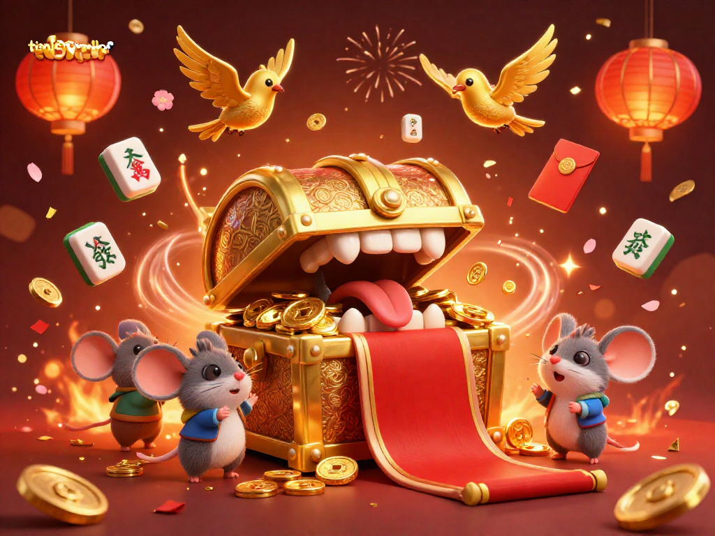 Experience epic wins with tienlenmiennam, as adventurer mice face a treasure chest splashed with lucky symbols.