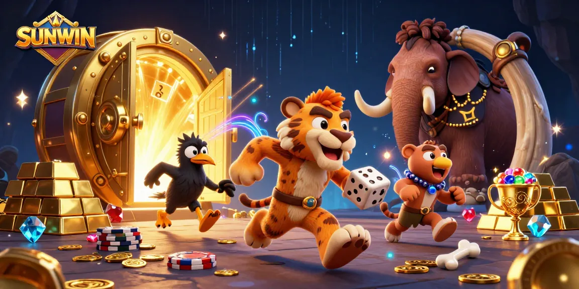 SUNWIN presents a vibrant 3D casino scene with characters engaging in exciting gaming adventures.