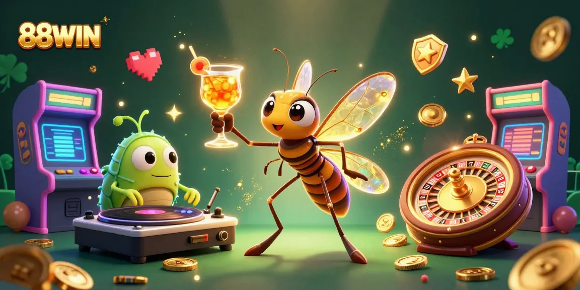 Experience excitement with 88WIN's dynamic 3D casino illustration featuring vibrant characters and gaming elements.