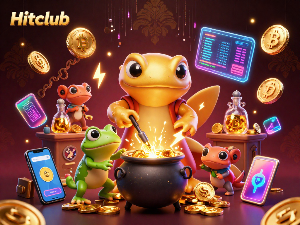 Hitclub prompts exciting alchemical transformations in a vibrant casino illustration scene.