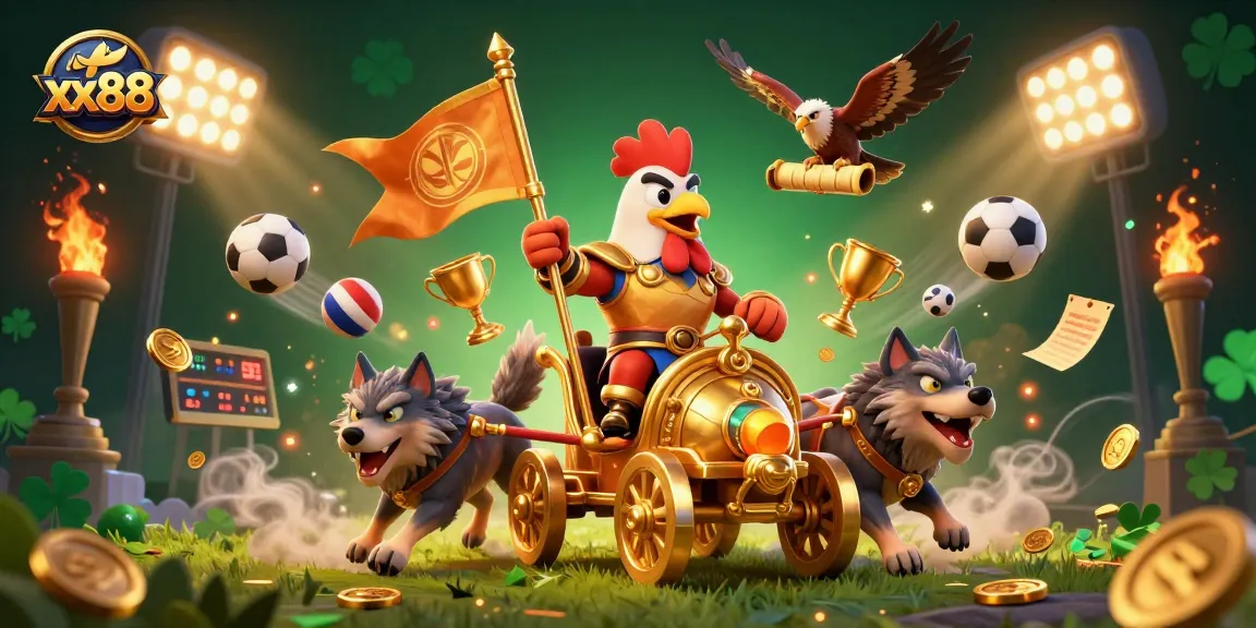 Engage with thrilling xx88 experiences showcasing a rooster warlord leading the gaming adventure.