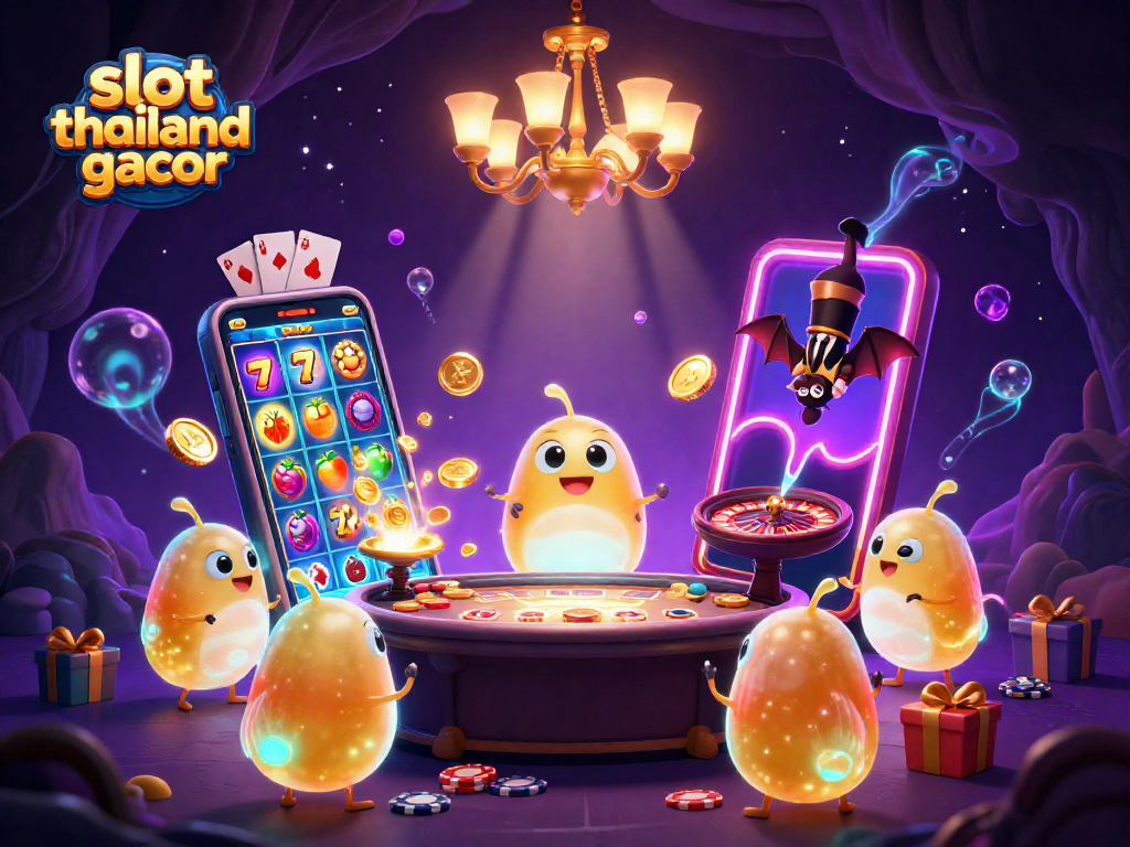 Spin vibrant slot games with golden coins and glowworms in a magical casino scene, slot thailand gacor.