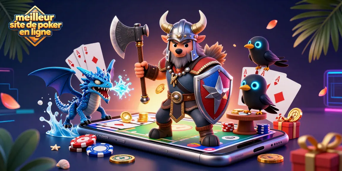 Jouer sur le meilleur site de poker en ligne avec des illustrations captivantes de guerriers et de dragons.
