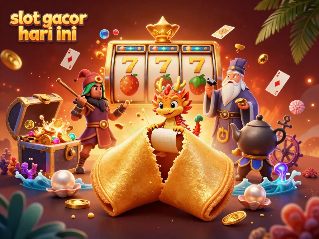 Experience thrilling gameplay with slot gacor hari ini, featuring dynamic scenes with golden fortune cookie characters and casino elements.