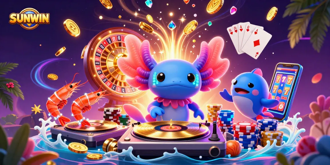 SUNWIN promotes vibrant casino experiences with neon characters and shimmering game elements.