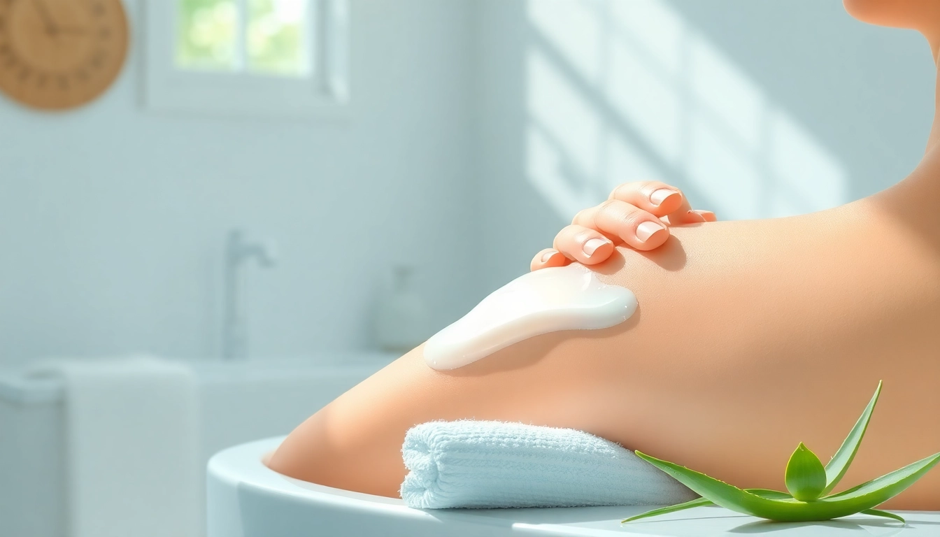 Applying dmso gel to soothe skin in a calming bathroom environment.