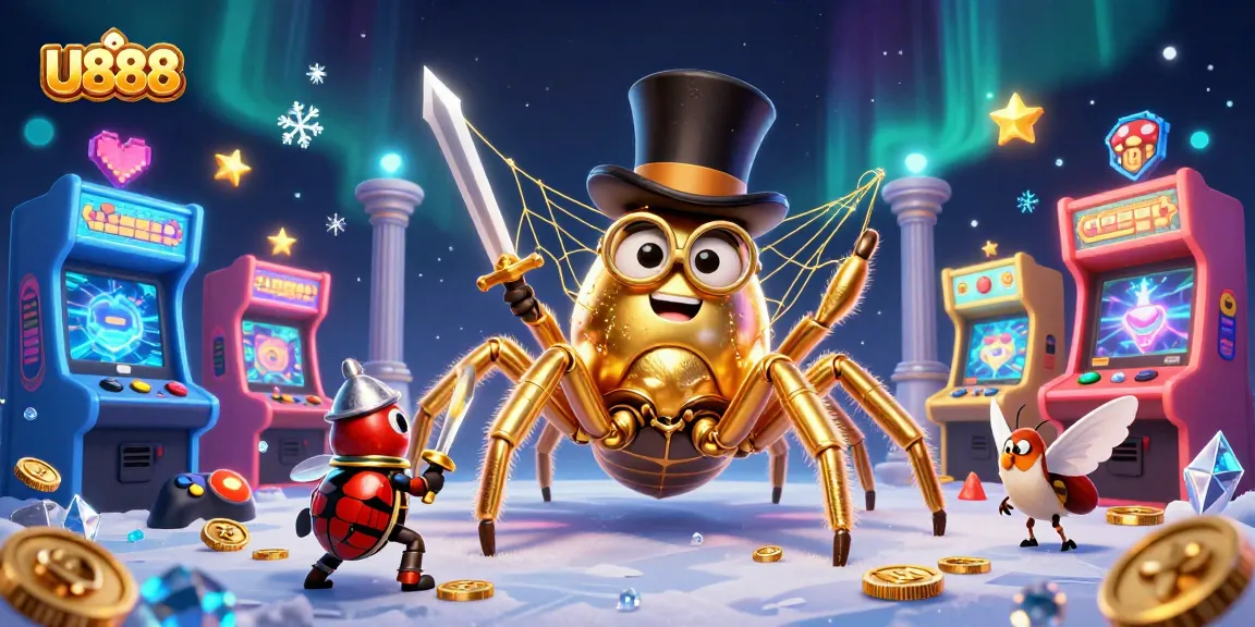 Experience the thrill of U888's casino games with vibrant characters in a detailed 3D scene.